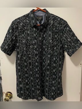 Threadgrit Men’s Black Button Up Short Sleeve Western Shirt Cotton Size Medium M